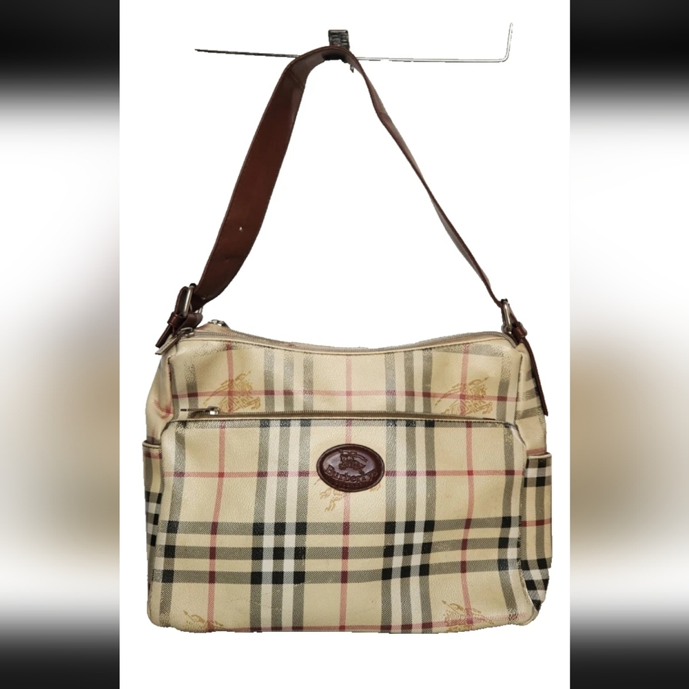 Burberry Shoulder Bag RARE Nova Check Coated Canvas Pvc Leather Plaid Vintage